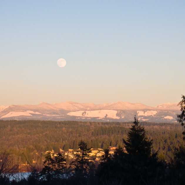 Sunset light, rising moon